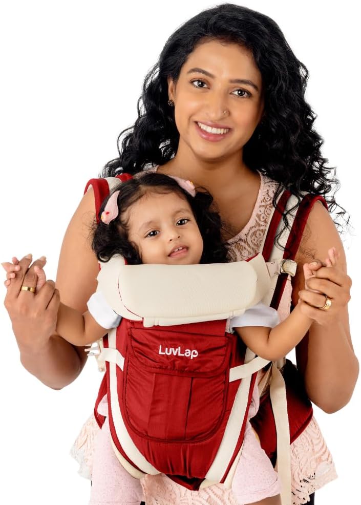 LuvLap Maroon and Cream Baby Carrier with 4 Carrying Modes
