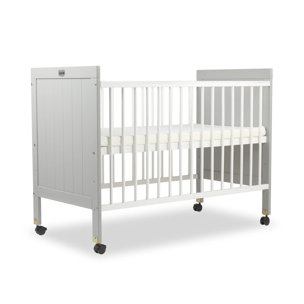 LuvLap Grey and White Wooden Baby Cot with Adjustable Base