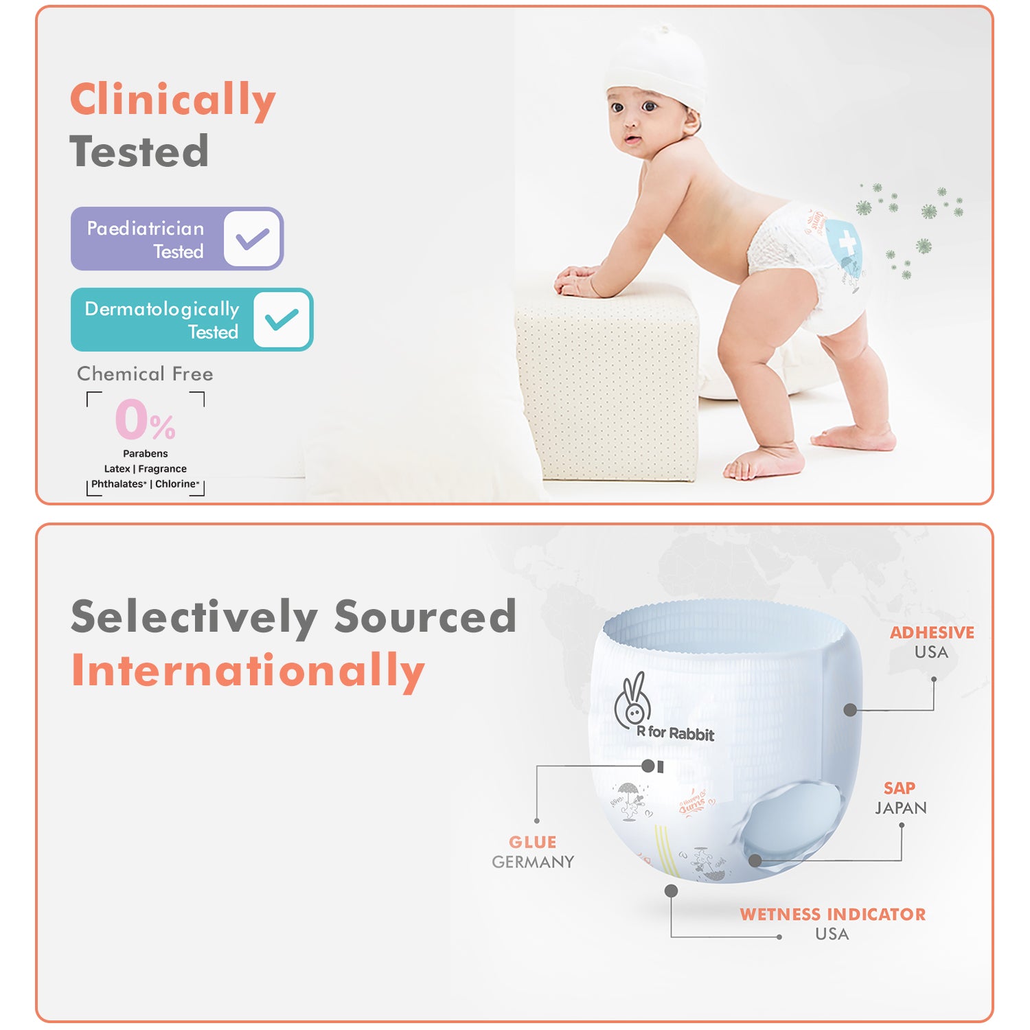 R for Rabbit Feather Diapers Pant Style Large Size Baby Diapers with 12 Hours Absorption, Wetness Indicator & Chemical Free Protection - 24 Pieces