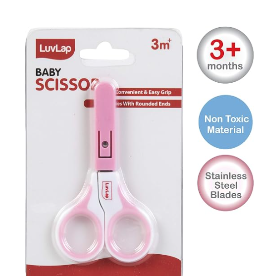 LuvLap Pink and White Baby Nail Scissors with Protective Cover