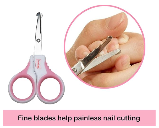 LuvLap Pink and White Baby Nail Scissors with Protective Cover