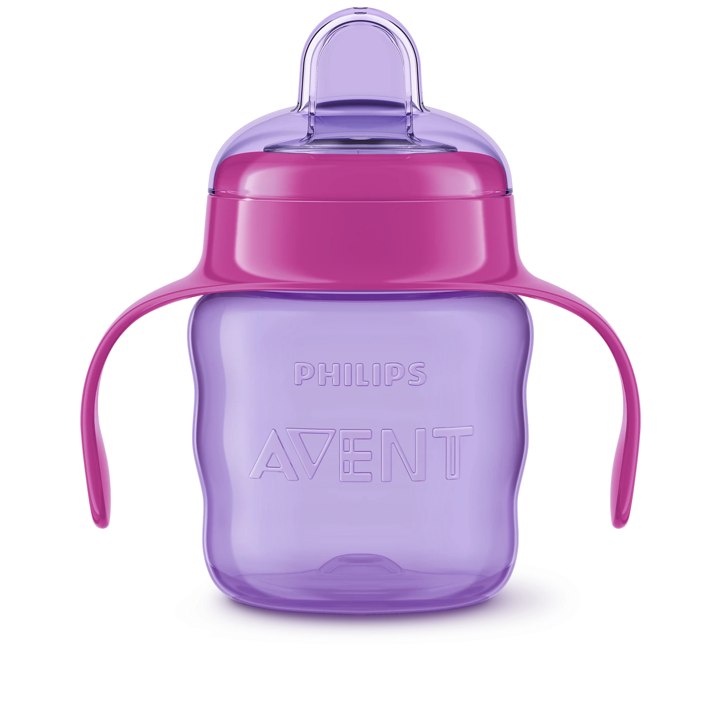 Avent Baby Trainer Sippy Cup with Soft Silicone Spout and Easy Grip Handles - Purple Pink