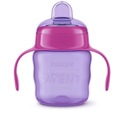 Avent Baby Trainer Sippy Cup with Soft Silicone Spout and Easy Grip Handles - Purple Pink