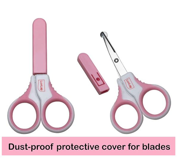 LuvLap Pink and White Baby Nail Scissors with Protective Cover
