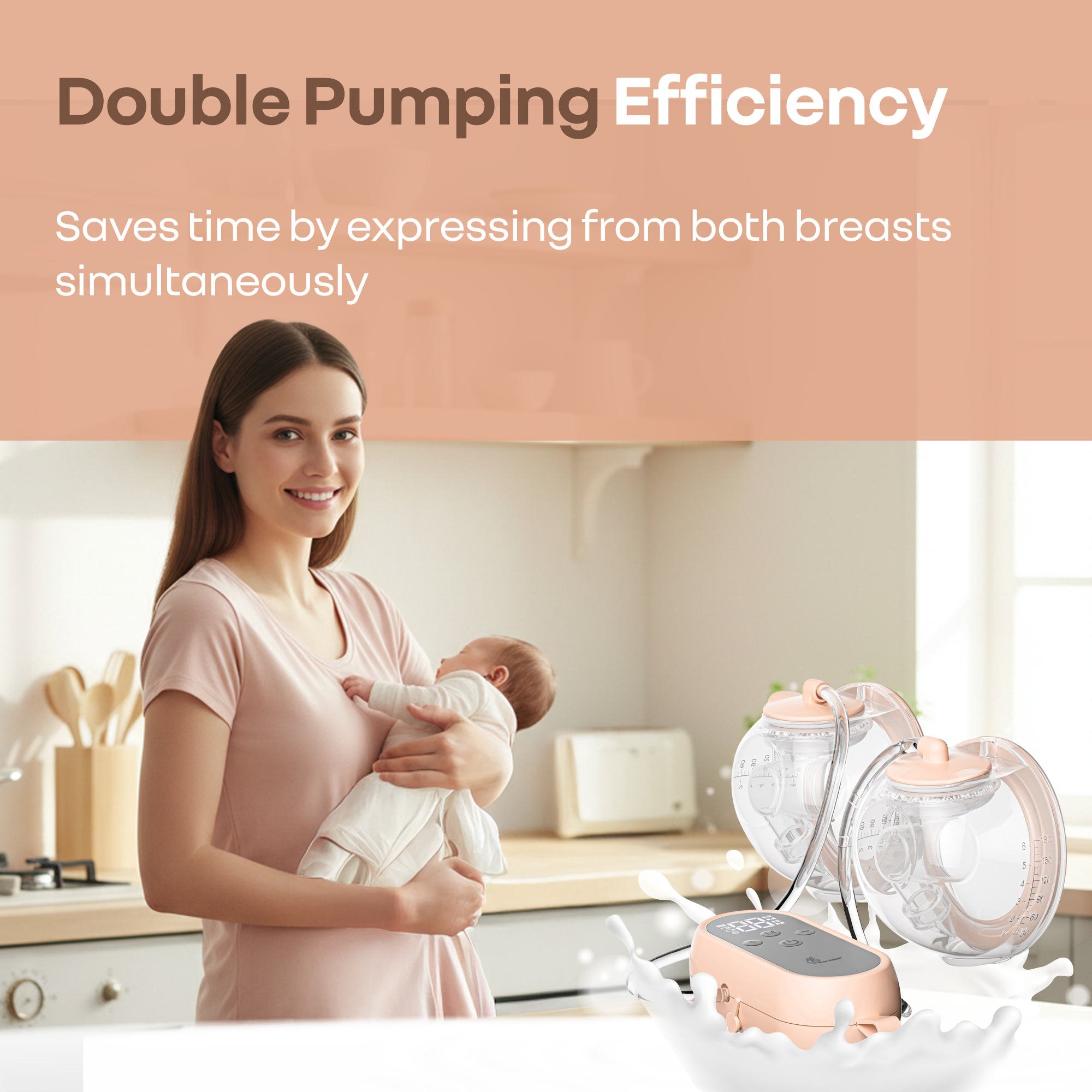 R for Rabbit Lactella Duo Wearable Hands-Free Double Electric Breast Pump with LED Display & Rechargeable Battery - Beige