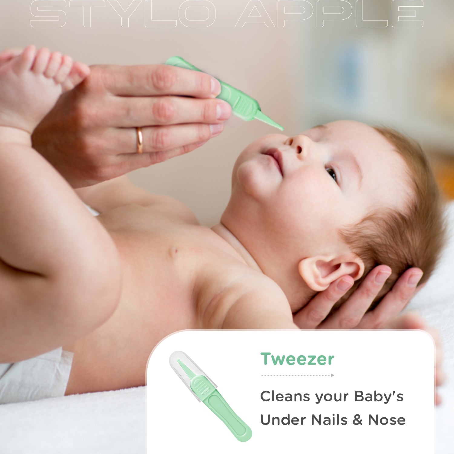R for Rabbit Stylo Apple Baby Grooming Kit with Nail Cutter, Scissor, Tweezer, Nail Filer & Ear Pick for Newborn Baby Hygiene Care - Mint Green