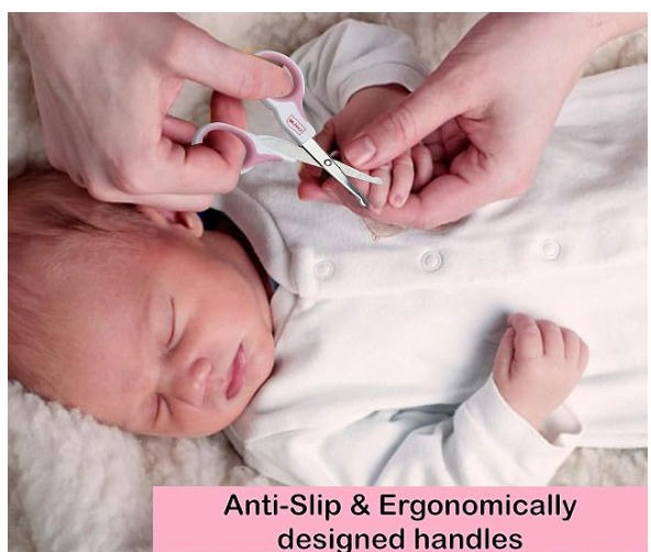 LuvLap Pink and White Baby Nail Scissors with Protective Cover