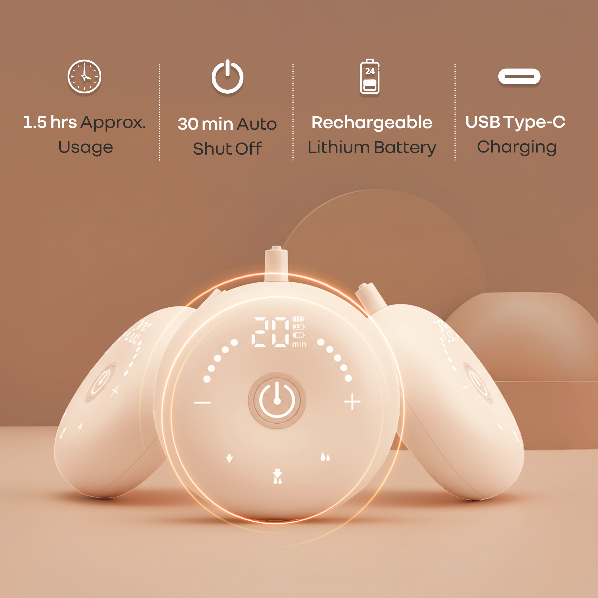 R for Rabbit Lactella Nova Electric Breast Pump with LED Display, Rechargeable Battery & Soft Petal Shield - Beige