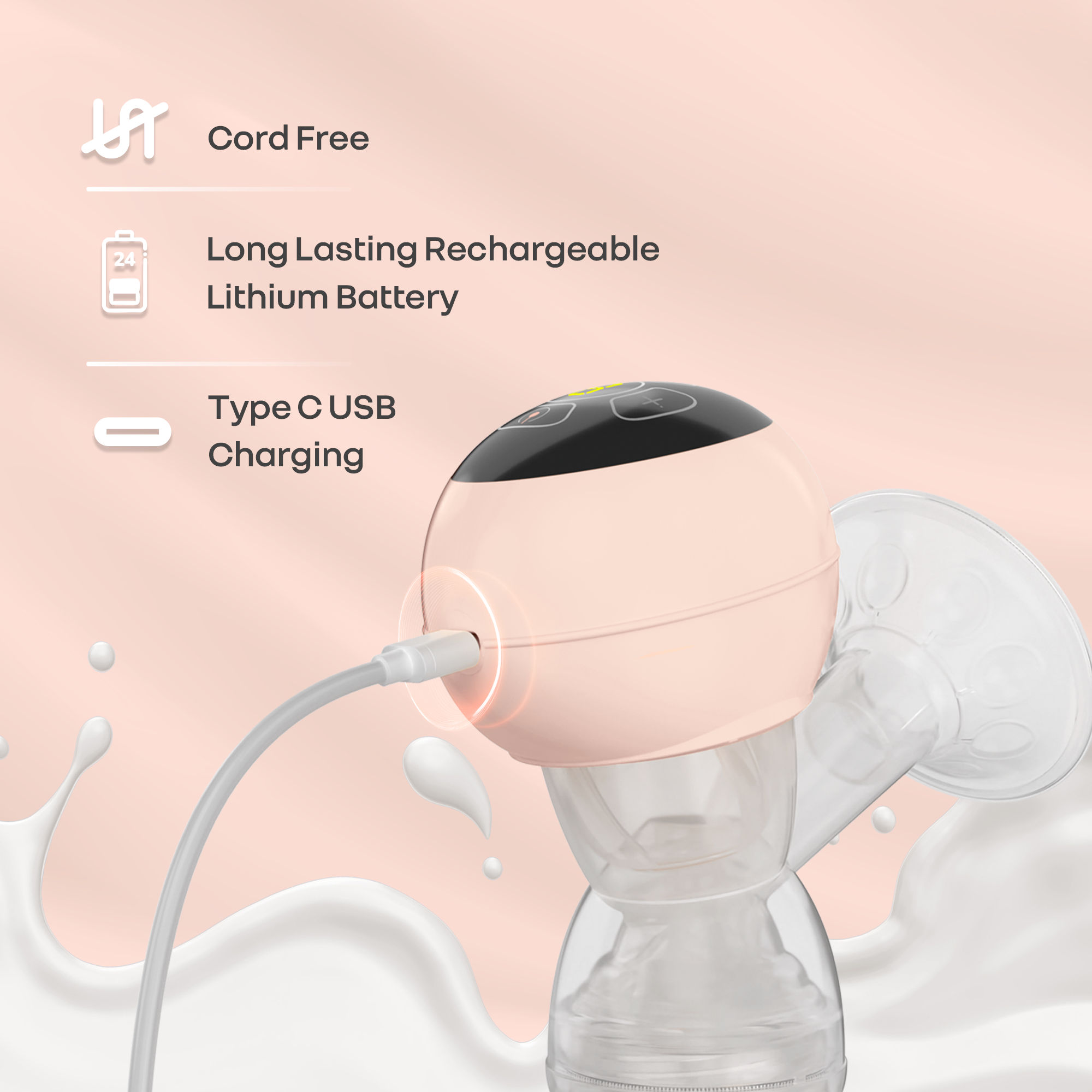 R for Rabbit Lactella Comfort Integrated Electric Breast Pump with LED Display & Rechargeable Battery - Beige