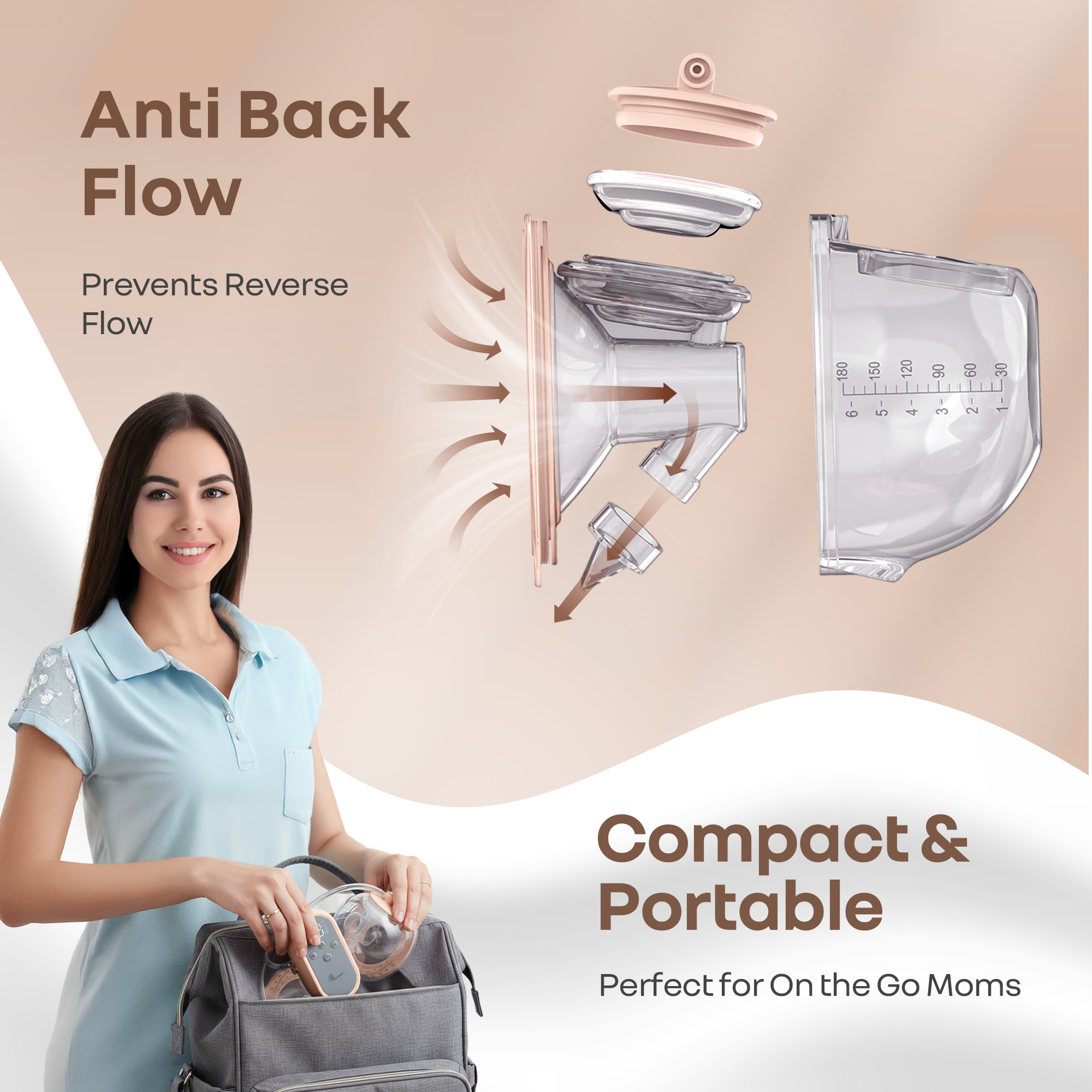R for Rabbit Lactella Duo Wearable Hands-Free Double Electric Breast Pump with LED Display & Rechargeable Battery - Beige