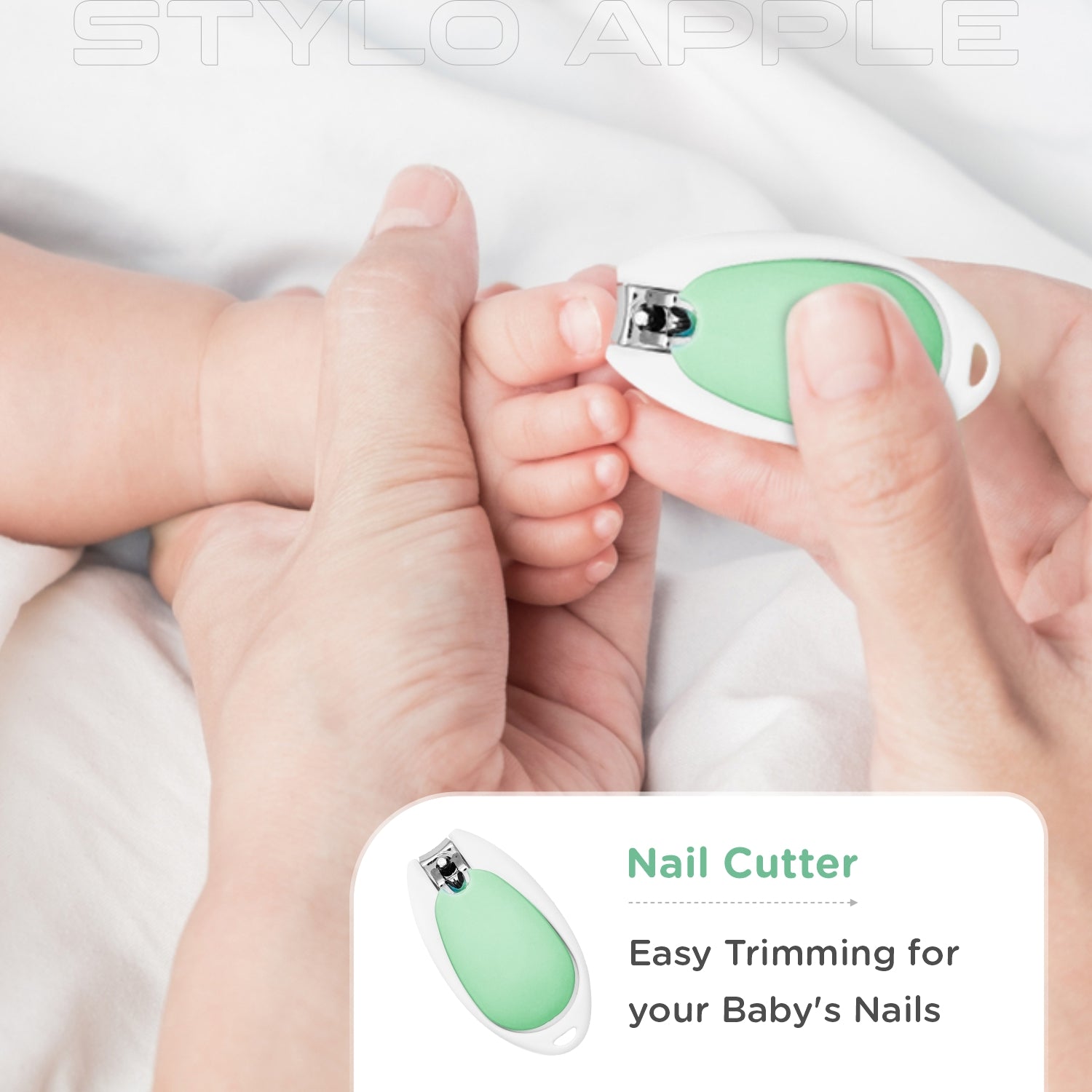 R for Rabbit Stylo Apple Baby Grooming Kit with Nail Cutter, Scissor, Tweezer, Nail Filer & Ear Pick for Newborn Baby Hygiene Care - Mint Green