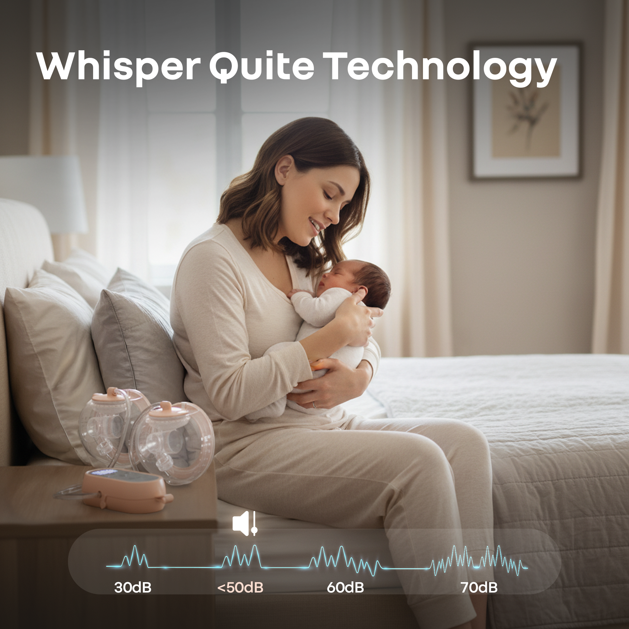 R for Rabbit Lactella Duo Wearable Hands-Free Double Electric Breast Pump with LED Display & Rechargeable Battery - Beige