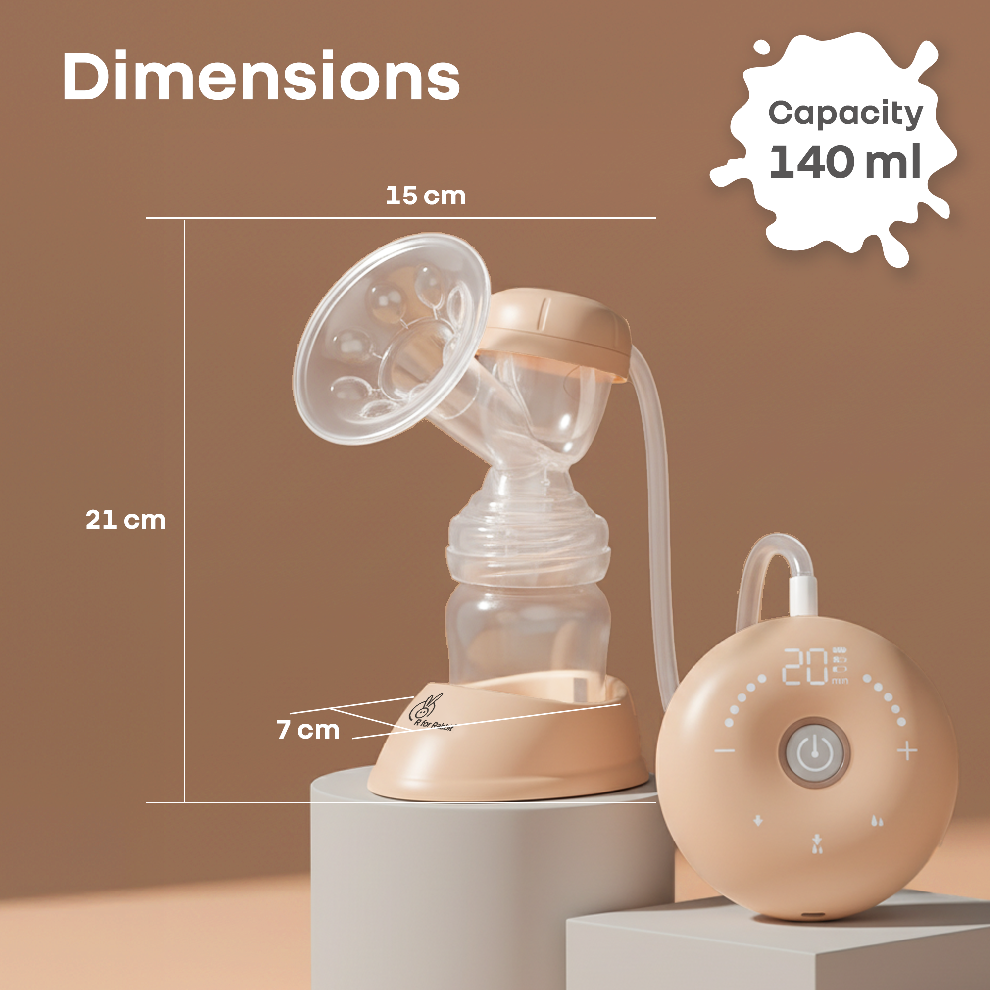 R for Rabbit Lactella Nova Electric Breast Pump with LED Display, Rechargeable Battery & Soft Petal Shield - Beige