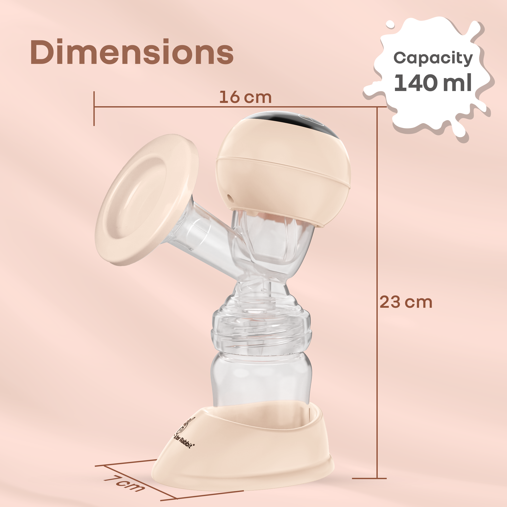 R for Rabbit Lactella Comfort Integrated Electric Breast Pump with LED Display & Rechargeable Battery - Beige