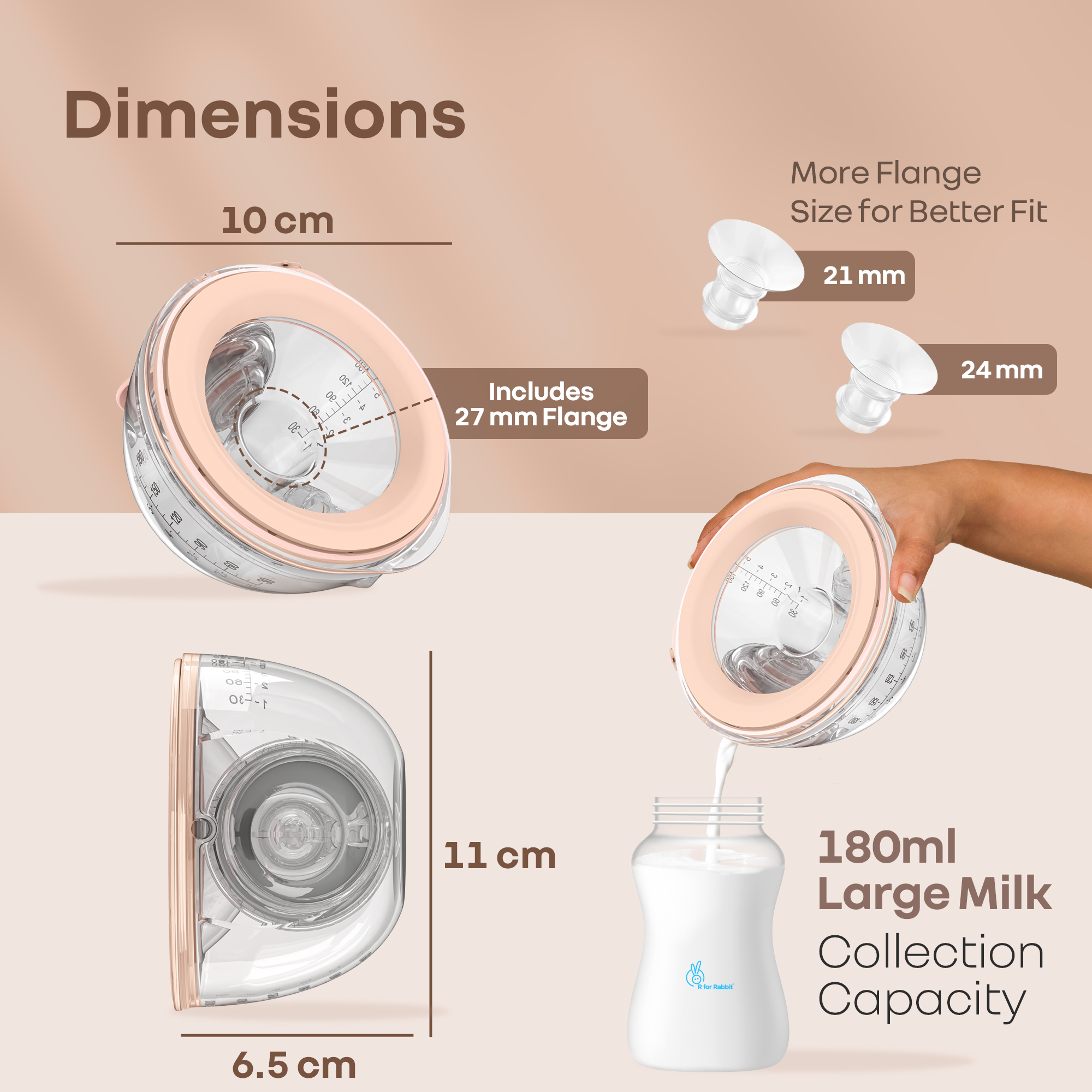 R for Rabbit Lactella Duo Wearable Hands-Free Double Electric Breast Pump with LED Display & Rechargeable Battery - Beige