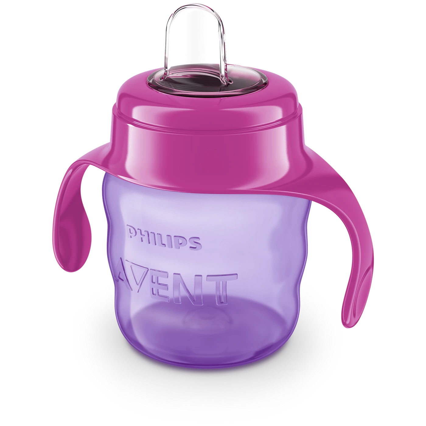 Avent Baby Trainer Sippy Cup with Soft Silicone Spout and Easy Grip Handles - Purple Pink