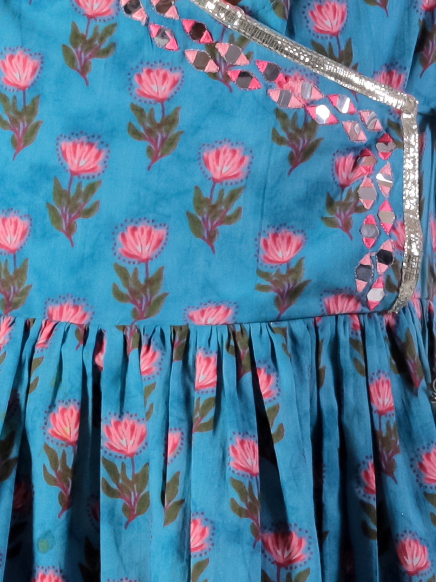 Lil Drama Girls Floral Print Peplum Top With Dhoti Pants Set, Blue And Pink
