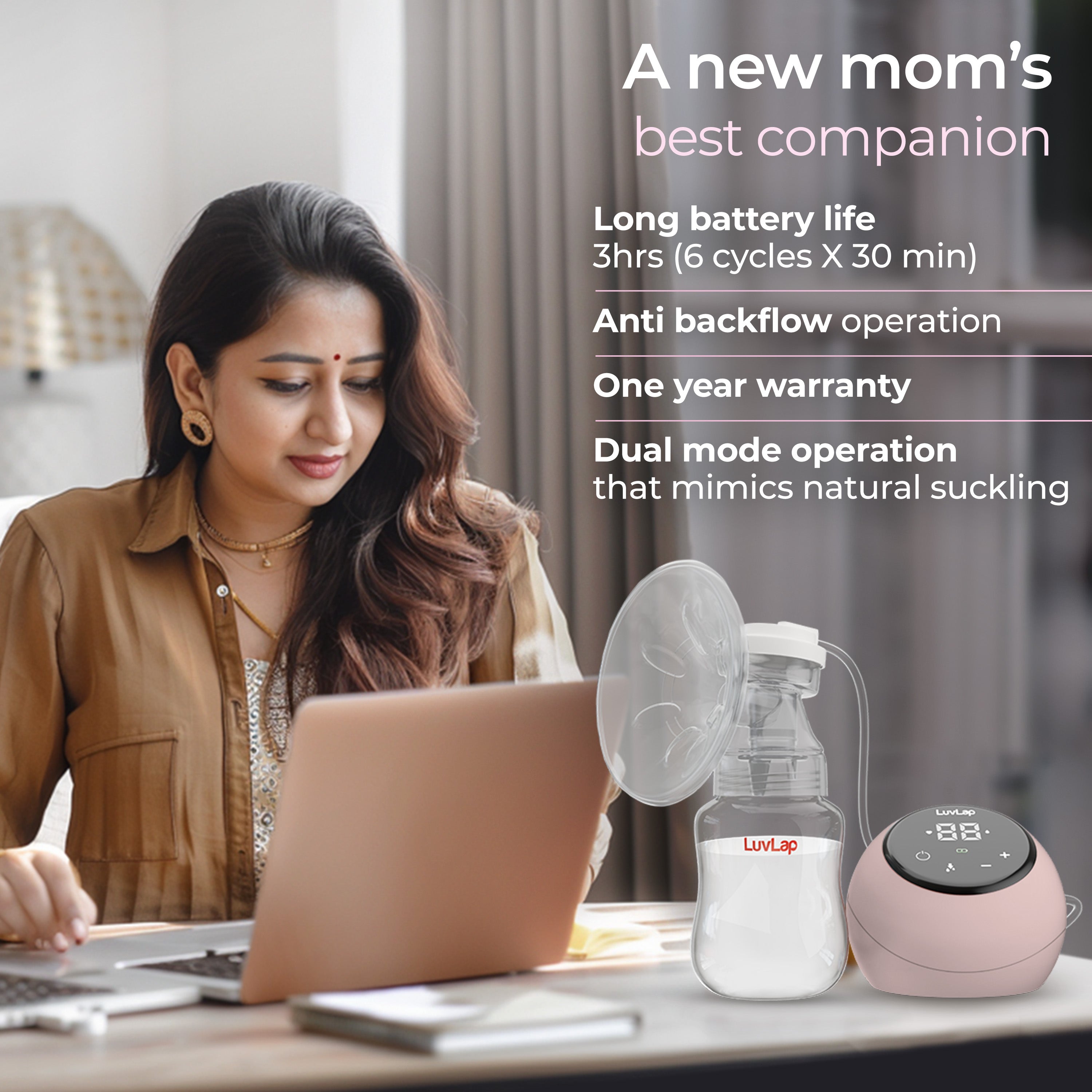 LuvLap Adore Electric Breast Pump Rechargeable