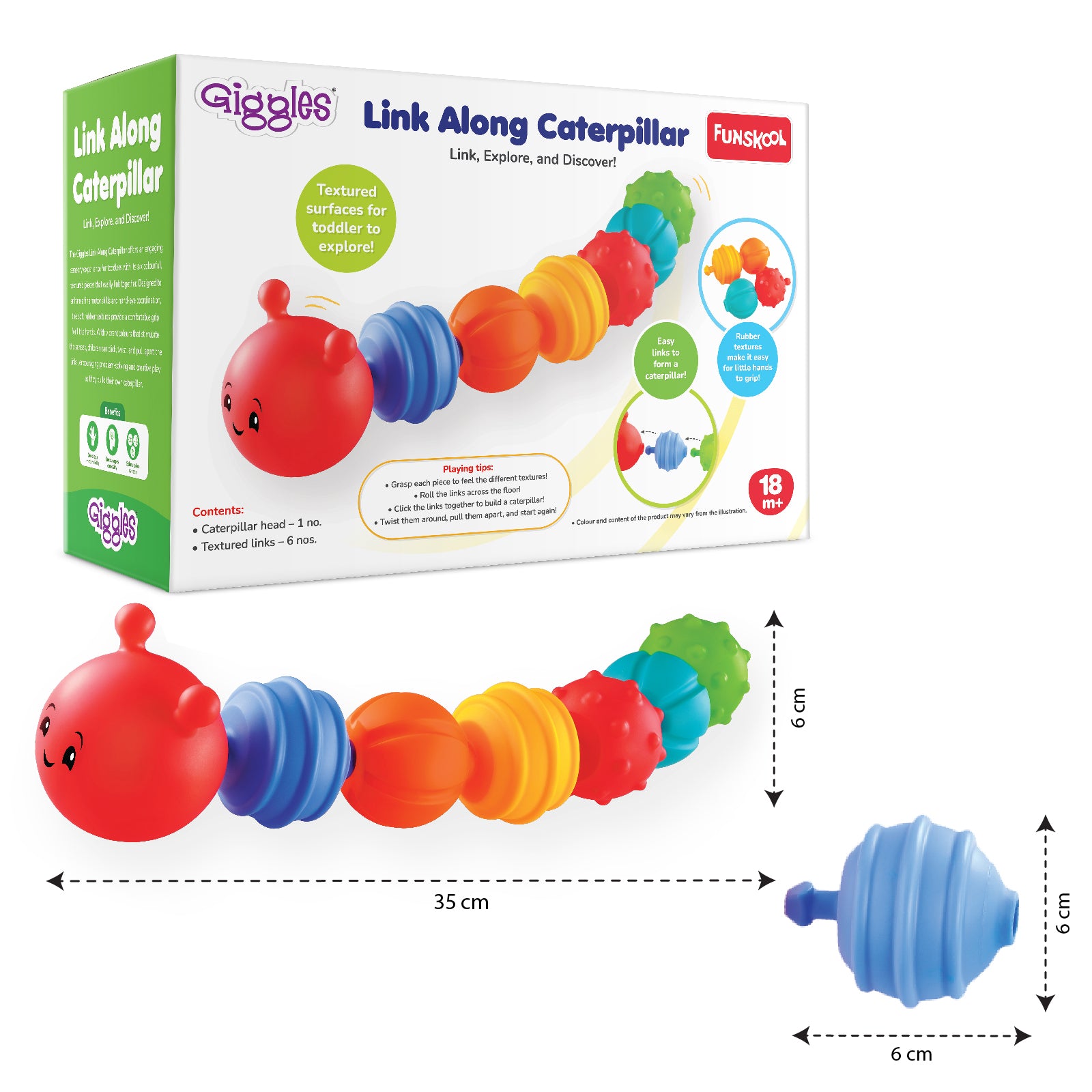 Giggles Link Along Caterpillar Textured Linking Toy for Toddlers