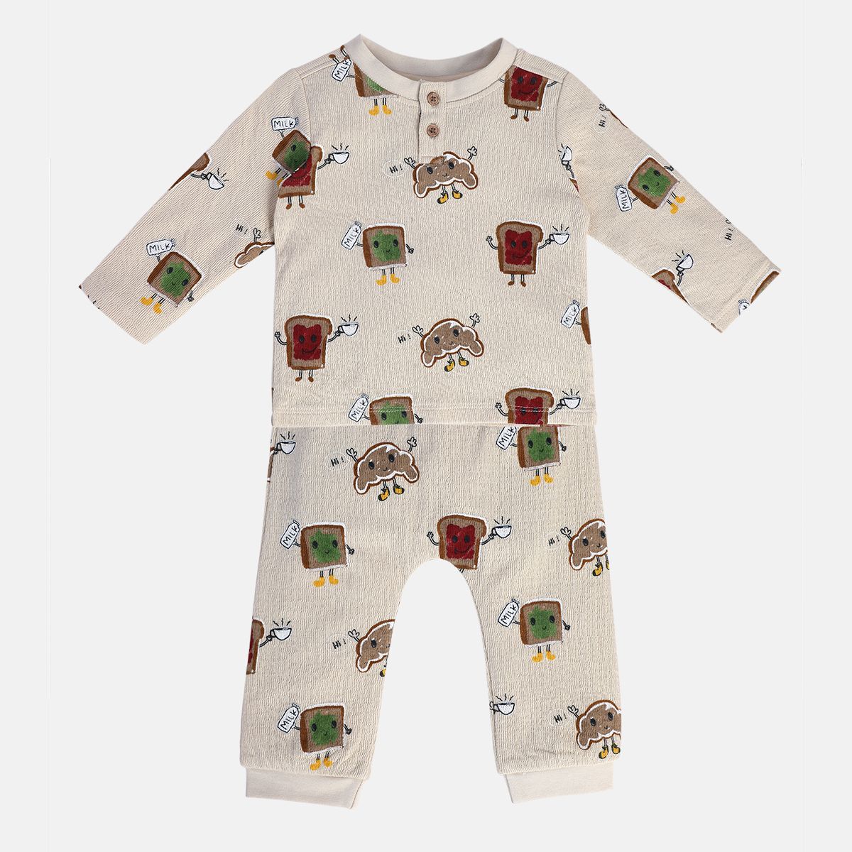 Boys Cream Pack Of 2 T-Shirt And Bottom