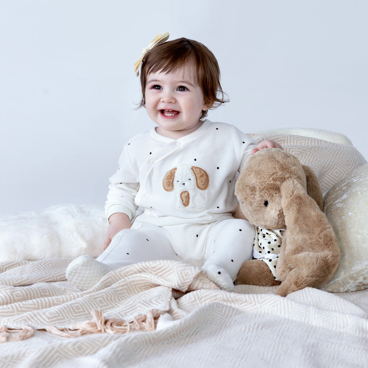 Baby Boys Off White Cotton Applique Printed Sleepsuit Regular Fit Casual Baby Sleepsuit