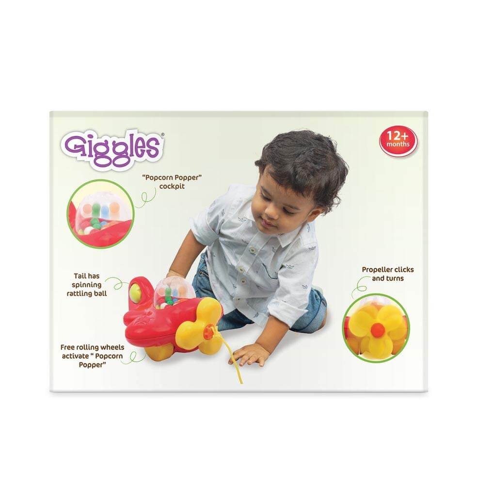 Giggles My First Aeroplane Pull Along Toy with Popcorn Popping Action for Toddlers