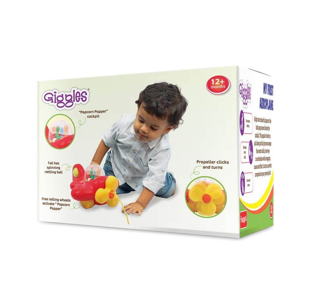Giggles My First Aeroplane Pull Along Toy with Popcorn Popping Action for Toddlers
