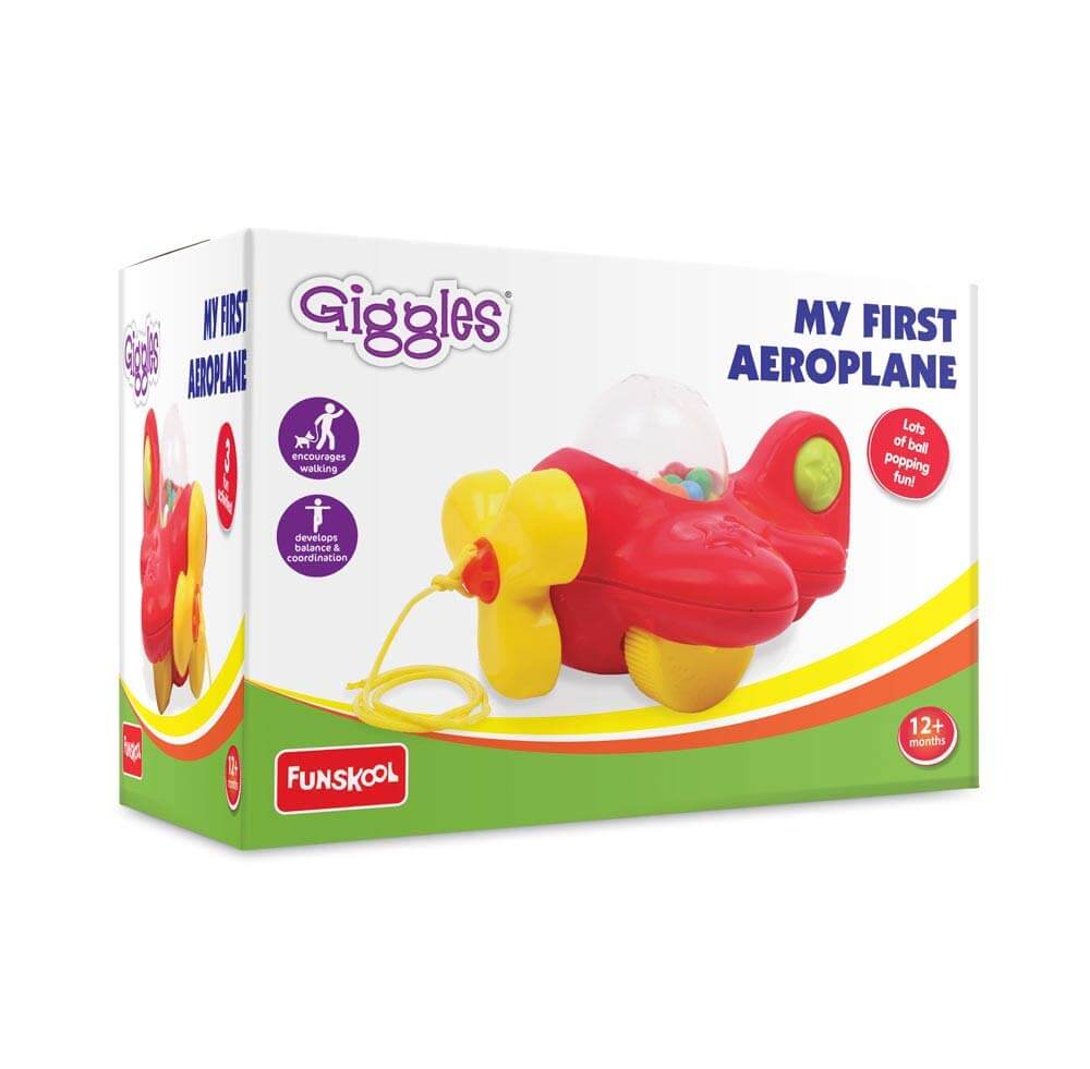 Giggles My First Aeroplane Pull Along Toy with Popcorn Popping Action for Toddlers