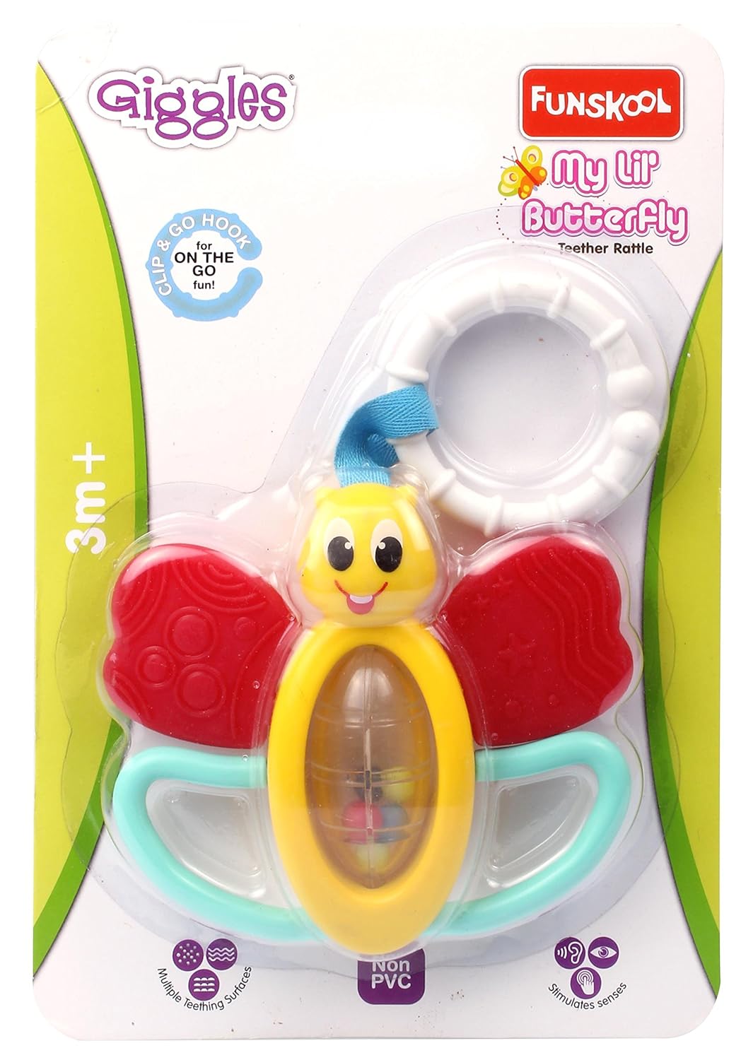 Giggles My Lil Butterfly Teether Rattle for Babies with Clip & Go Hook