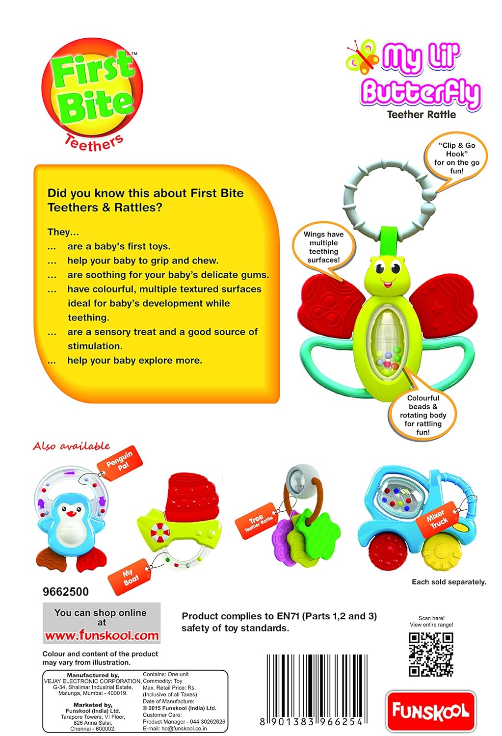 Giggles My Lil Butterfly Teether Rattle for Babies with Clip & Go Hook