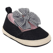 Baby Girls Black Textile Ballerina Booties Pack of 1 Pair Gingham Bow Soft Sole Footwear