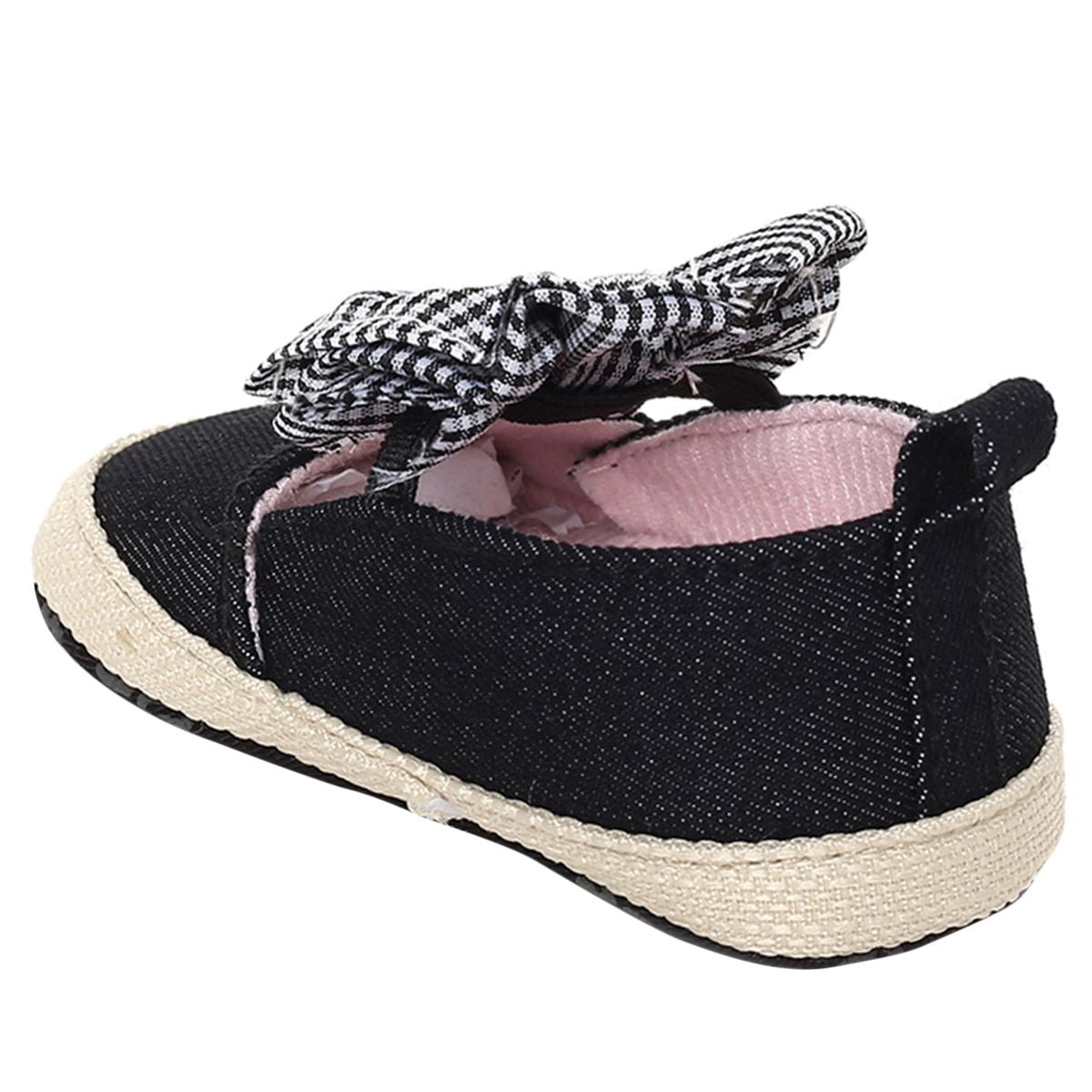 Baby Girls Black Textile Ballerina Booties Pack of 1 Pair Gingham Bow Soft Sole Footwear