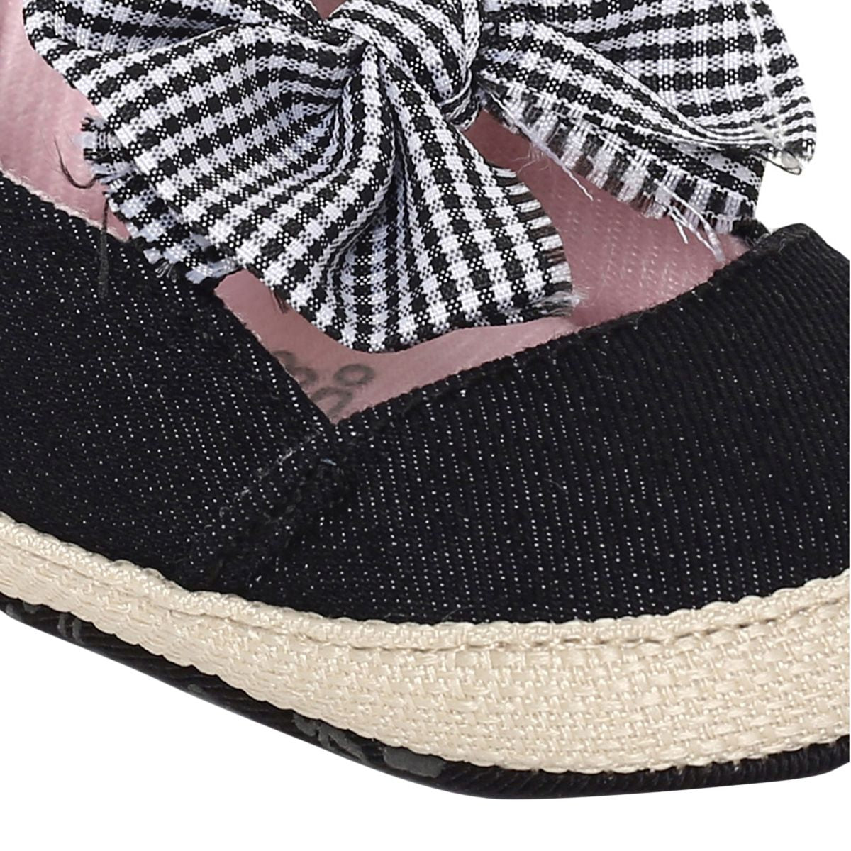 Baby Girls Black Textile Ballerina Booties Pack of 1 Pair Gingham Bow Soft Sole Footwear