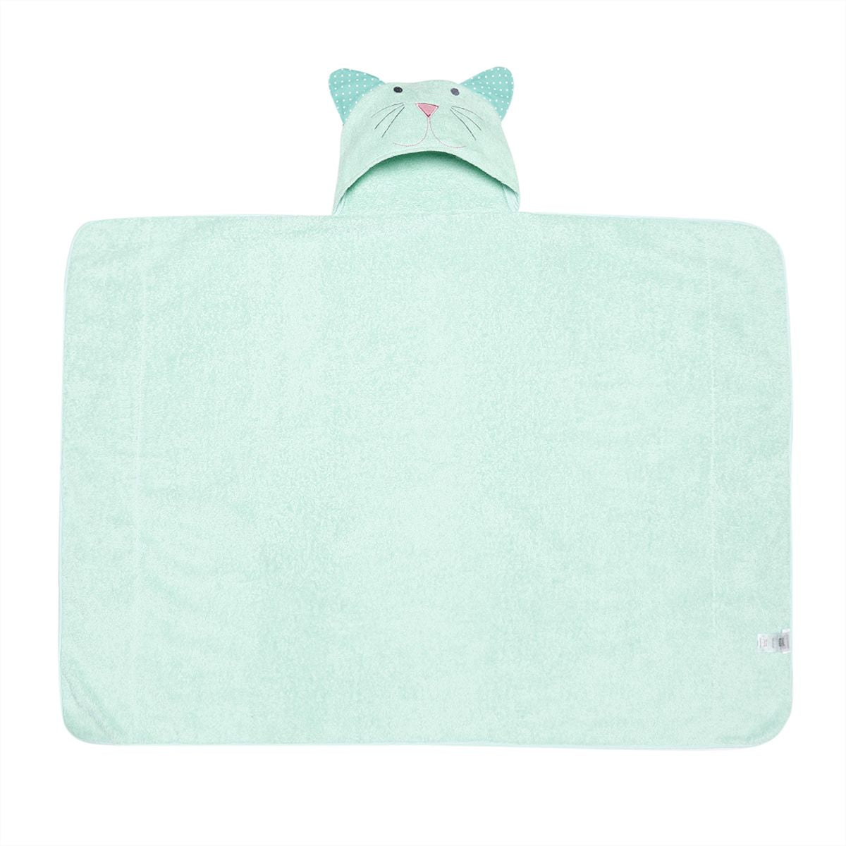 Baby Unisex Mint Green Cotton Cat Face Hooded Towel Pack of 1 Soft Absorbent Bath Essential