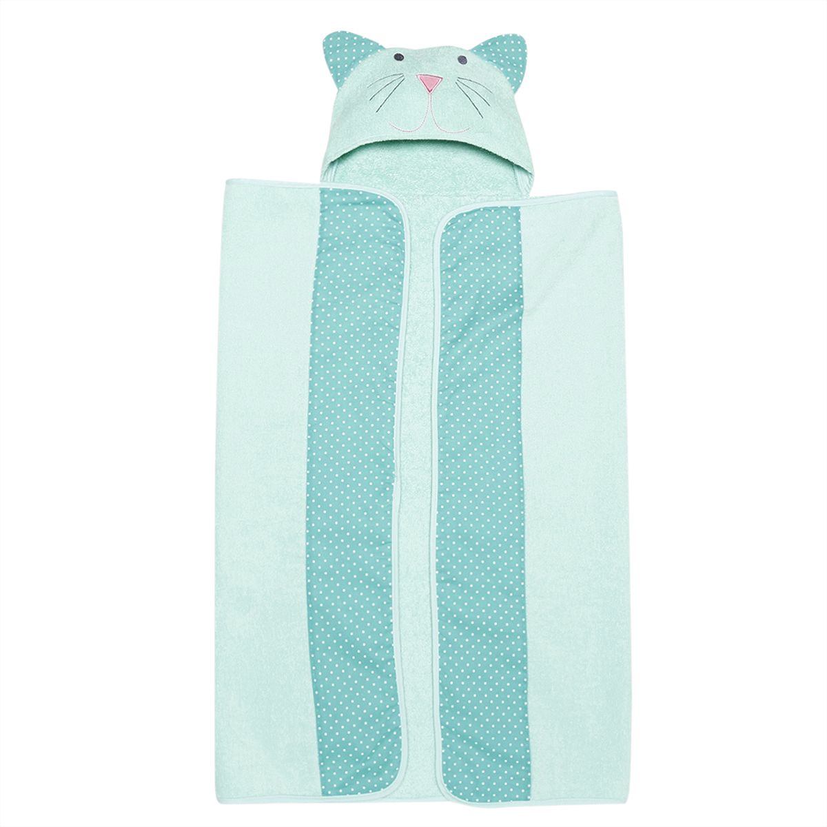 Baby Unisex Mint Green Cotton Cat Face Hooded Towel Pack of 1 Soft Absorbent Bath Essential
