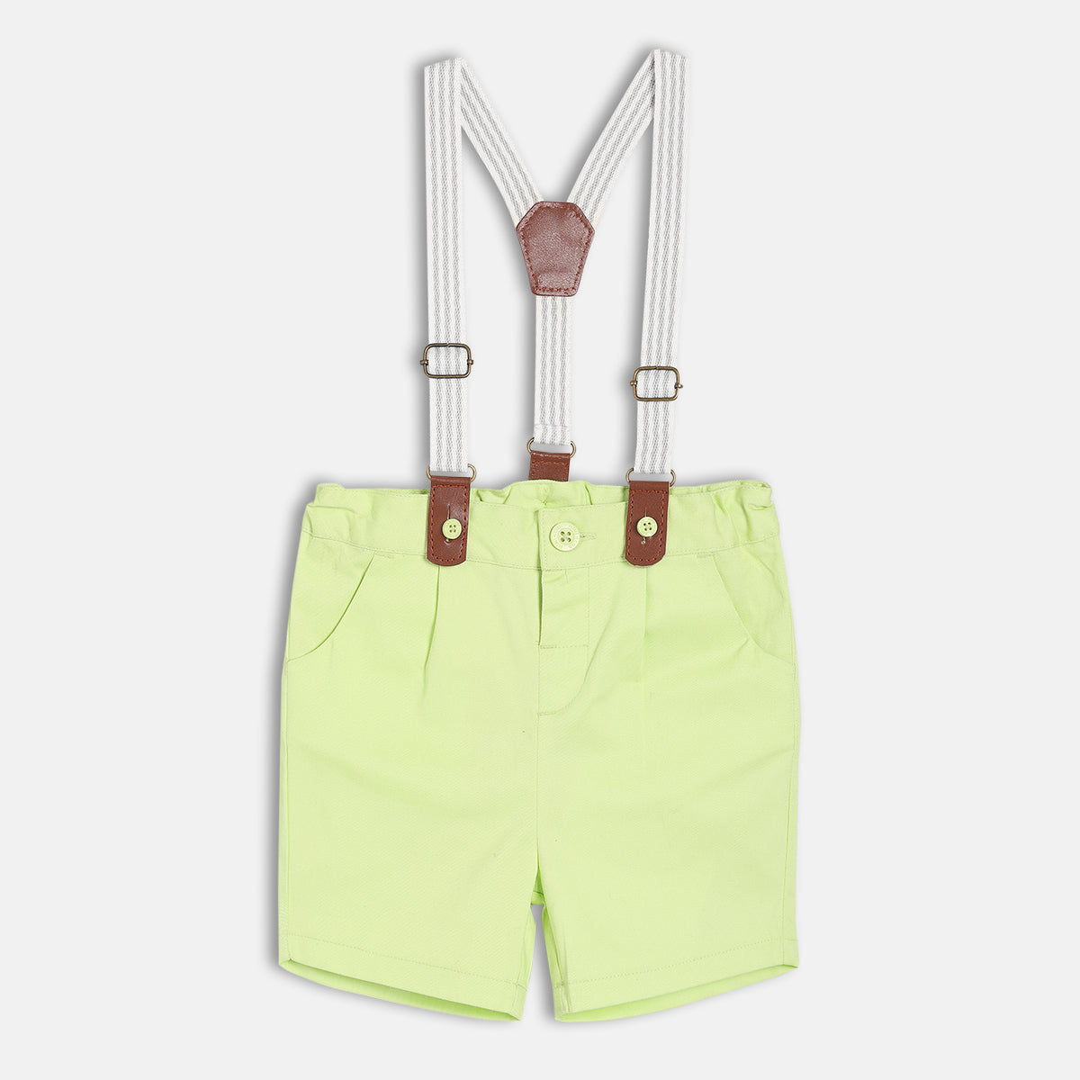 Baby Boys Solid Shirt And Shorts Set With Suspenders And Bow Tie , White And Light Green