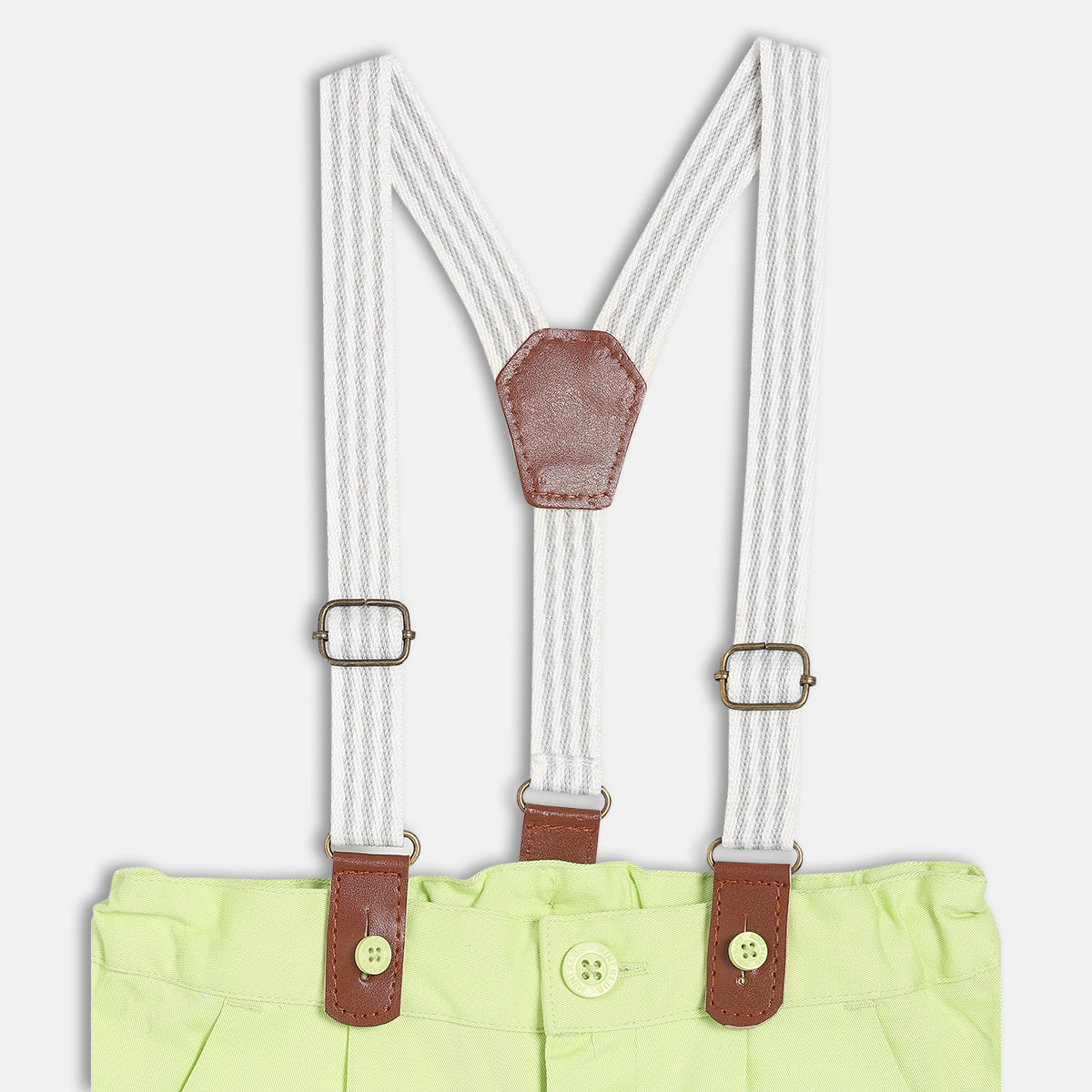 Baby Boys Solid Shirt And Shorts Set With Suspenders And Bow Tie , White And Light Green