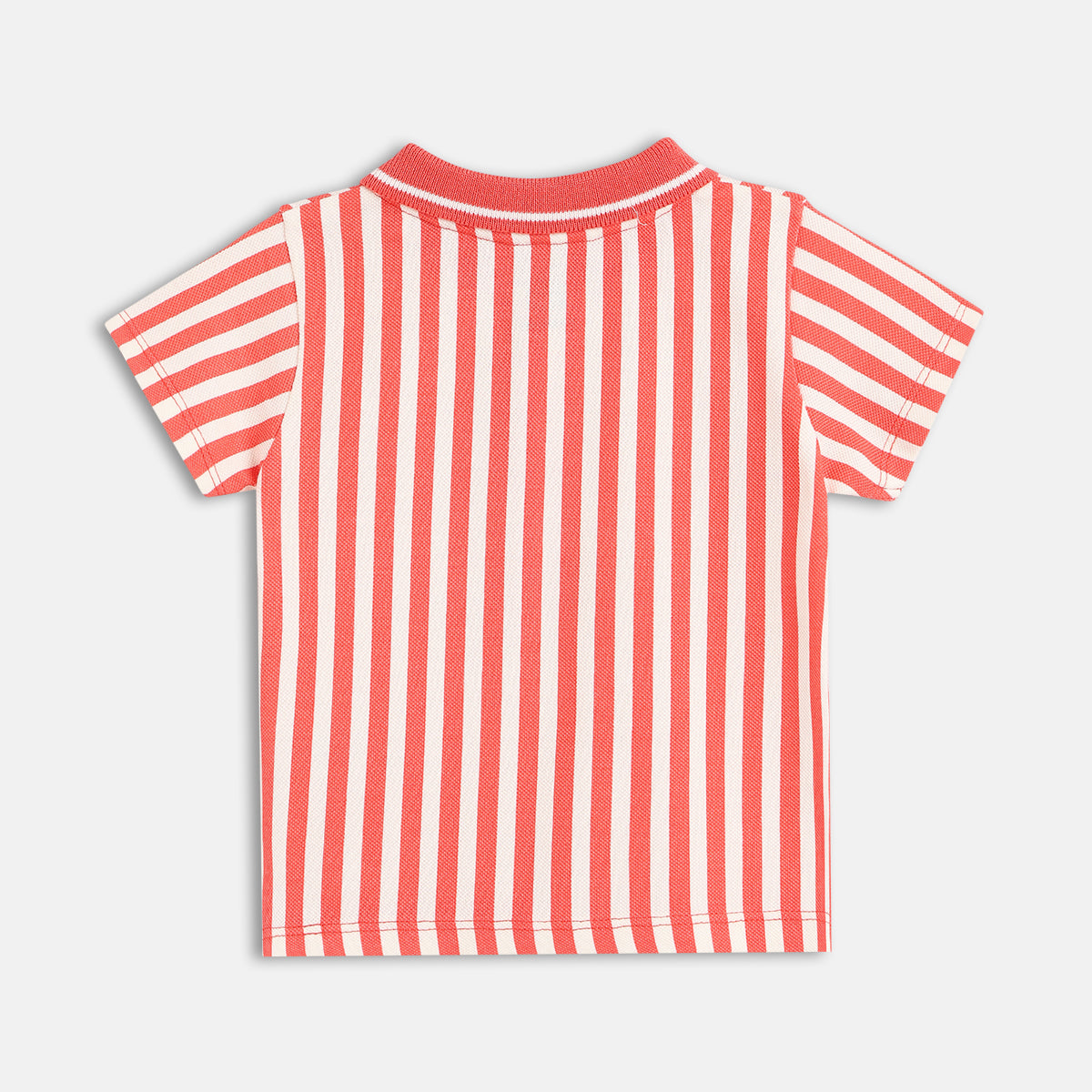 Boys Striped Polo T-Shirt With Smiley Face Patch, Red And White