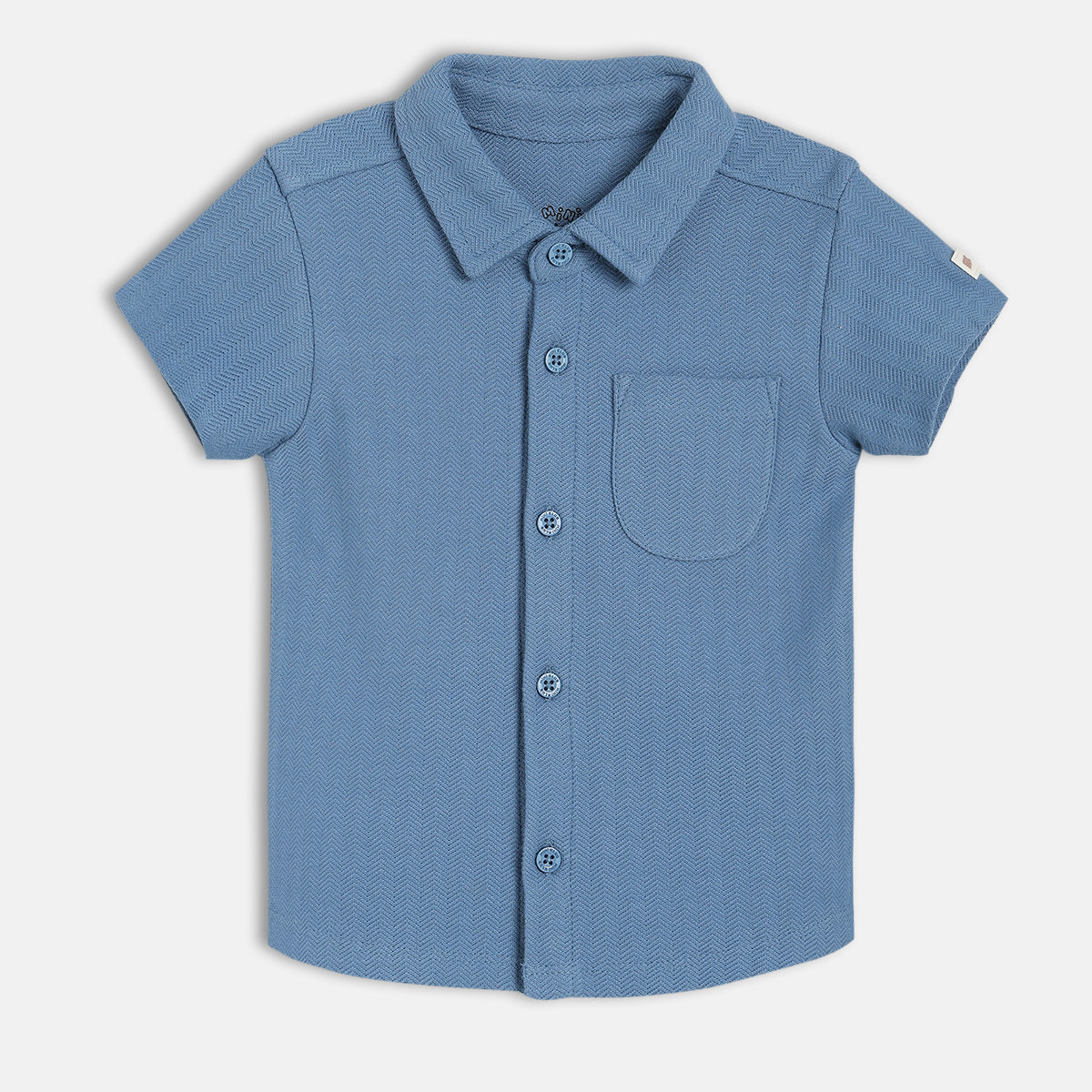 Boys Dark Blue Collar Short Sleeve Shirt
