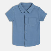 Boys Dark Blue Collar Short Sleeve Shirt