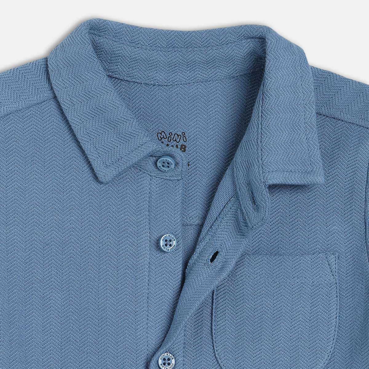 Boys Dark Blue Collar Short Sleeve Shirt
