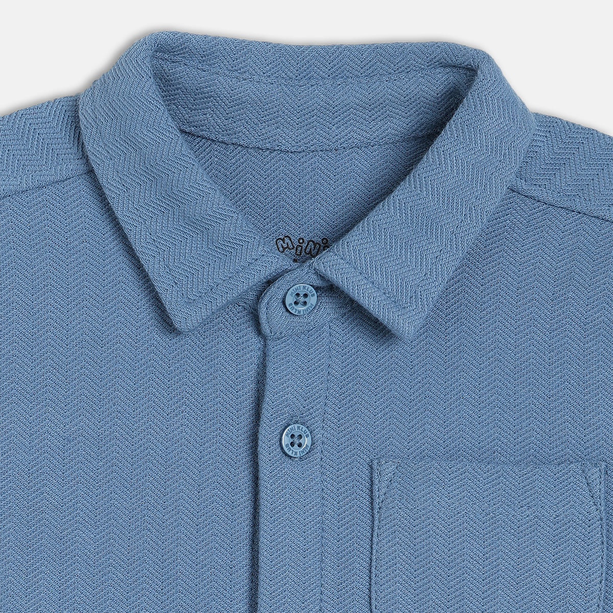 Boys Dark Blue Collar Short Sleeve Shirt