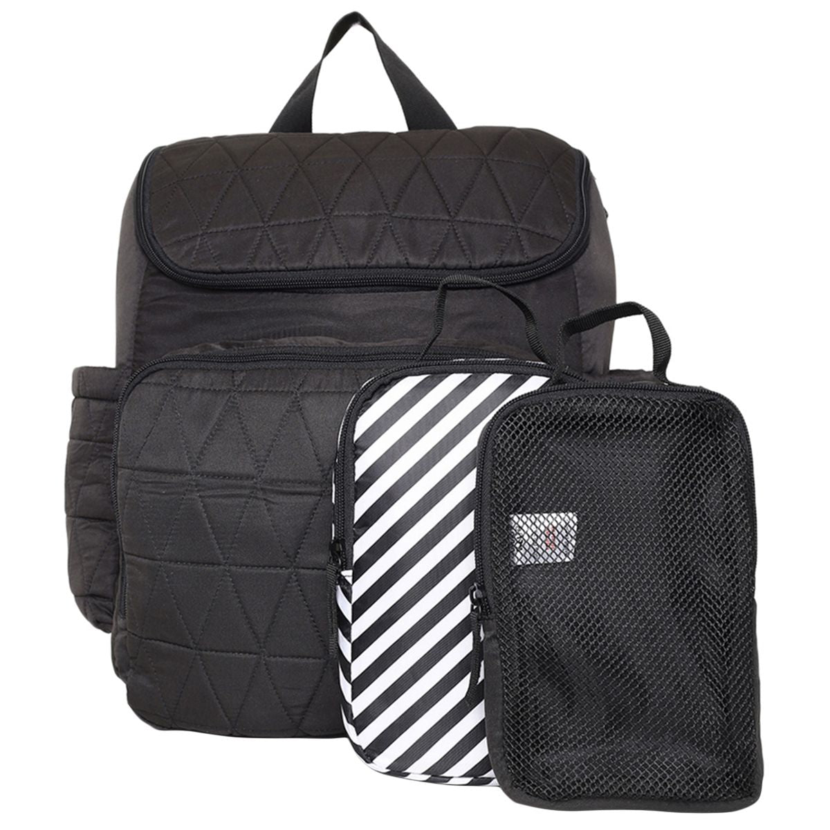 Diaper Bag Backpack with Insulated Bottle Pocket and Organiser Pouches - Black