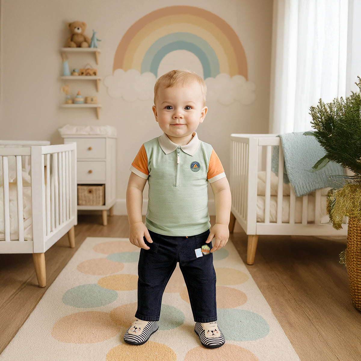 Baby Boys Denim Pant with Patch Detail, Dark Blue