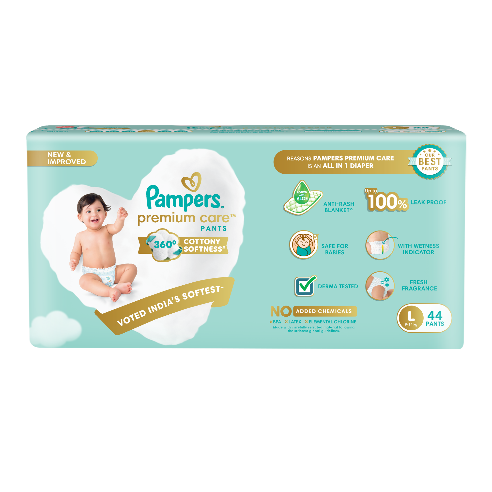 Baby Unisex Aqua Cottony Soft Diaper Pants Pack of 44 Leak Proof Daily Use Baby Diapers