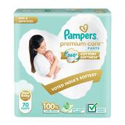 Pampers Premium Care Baby Diaper Pants with 360° Cottony Softness & Anti-Rash Blanket for New Born Babies - NB, 70 Count