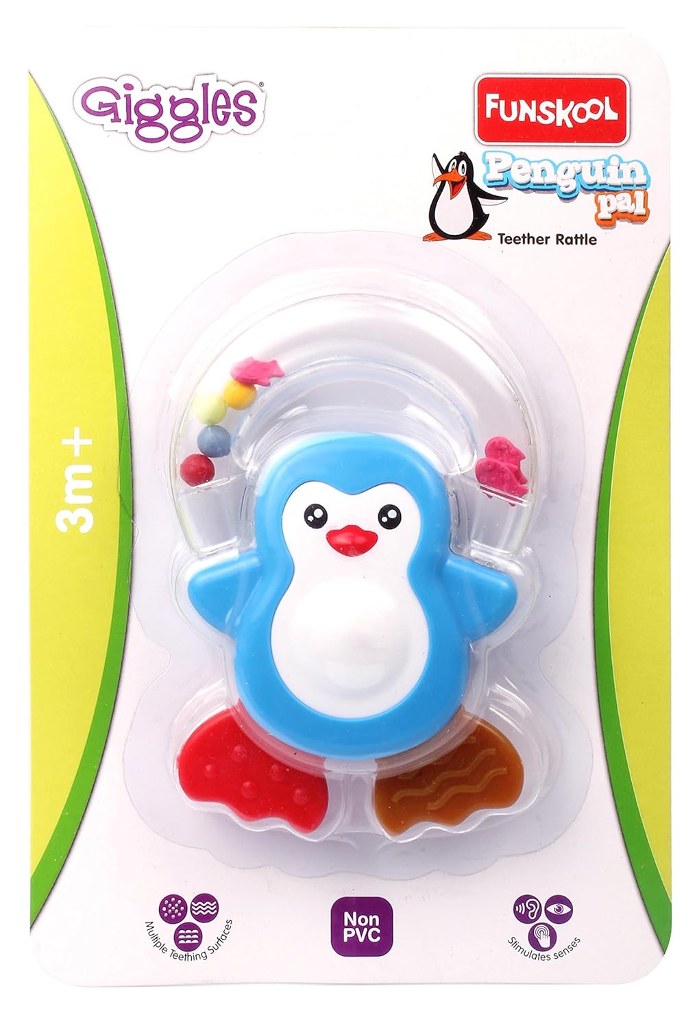 Giggles Penguin Pal Teether Rattle for Babies with Multi-Textured Teething Surfaces