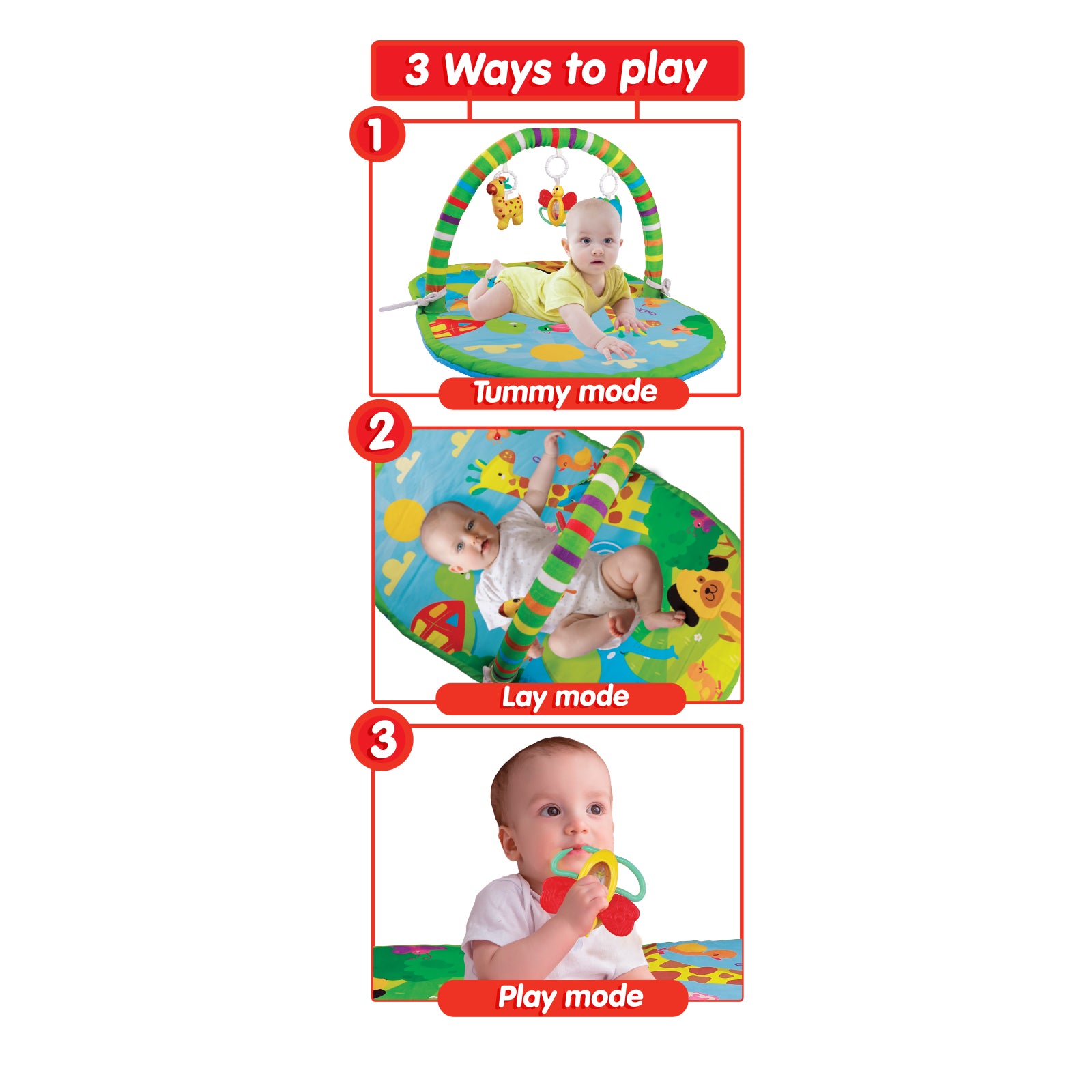 Giggles 3 In 1 Deluxe Play Gym Activity Mat for Babies with Hanging Toys