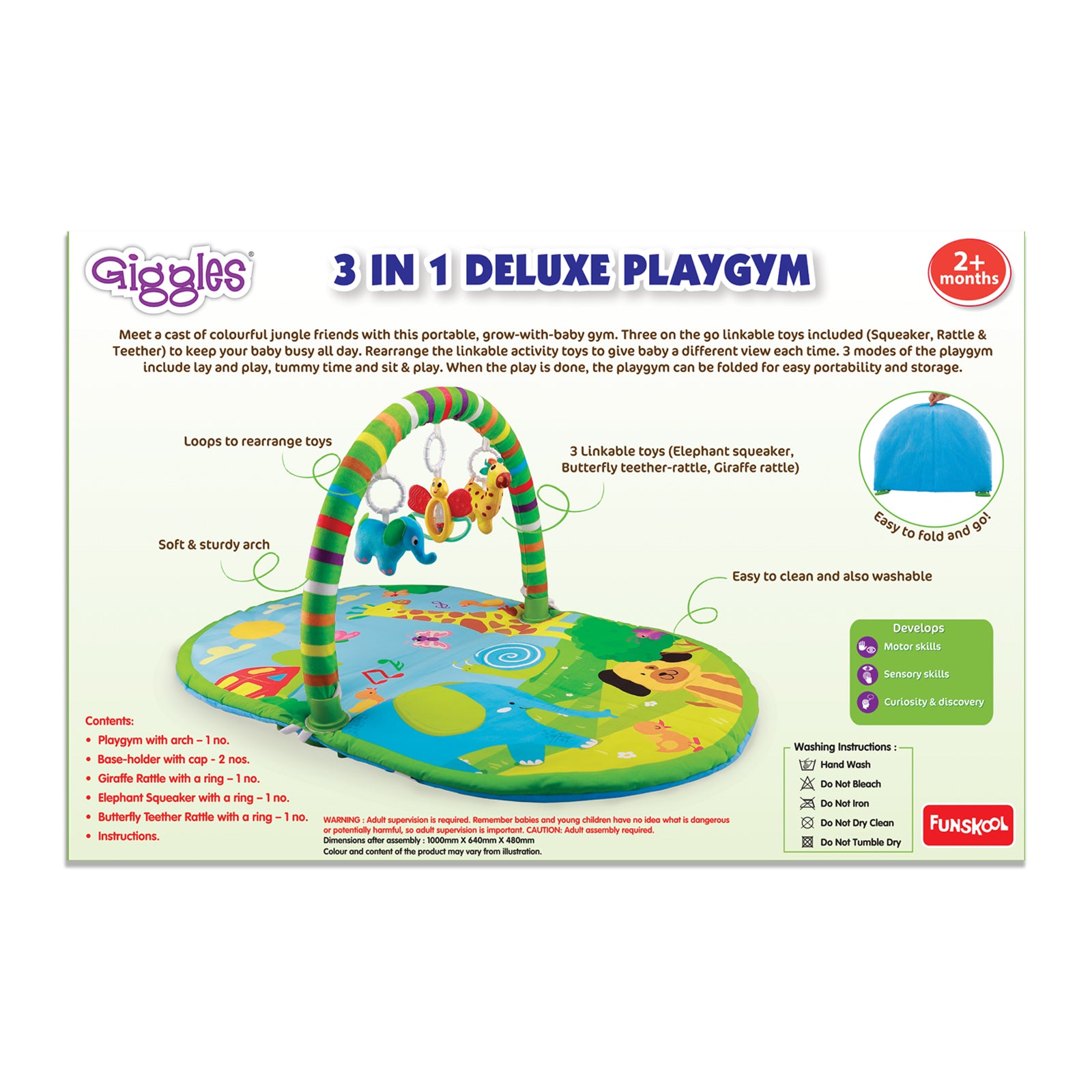 Giggles 3 In 1 Deluxe Play Gym Activity Mat for Babies with Hanging Toys