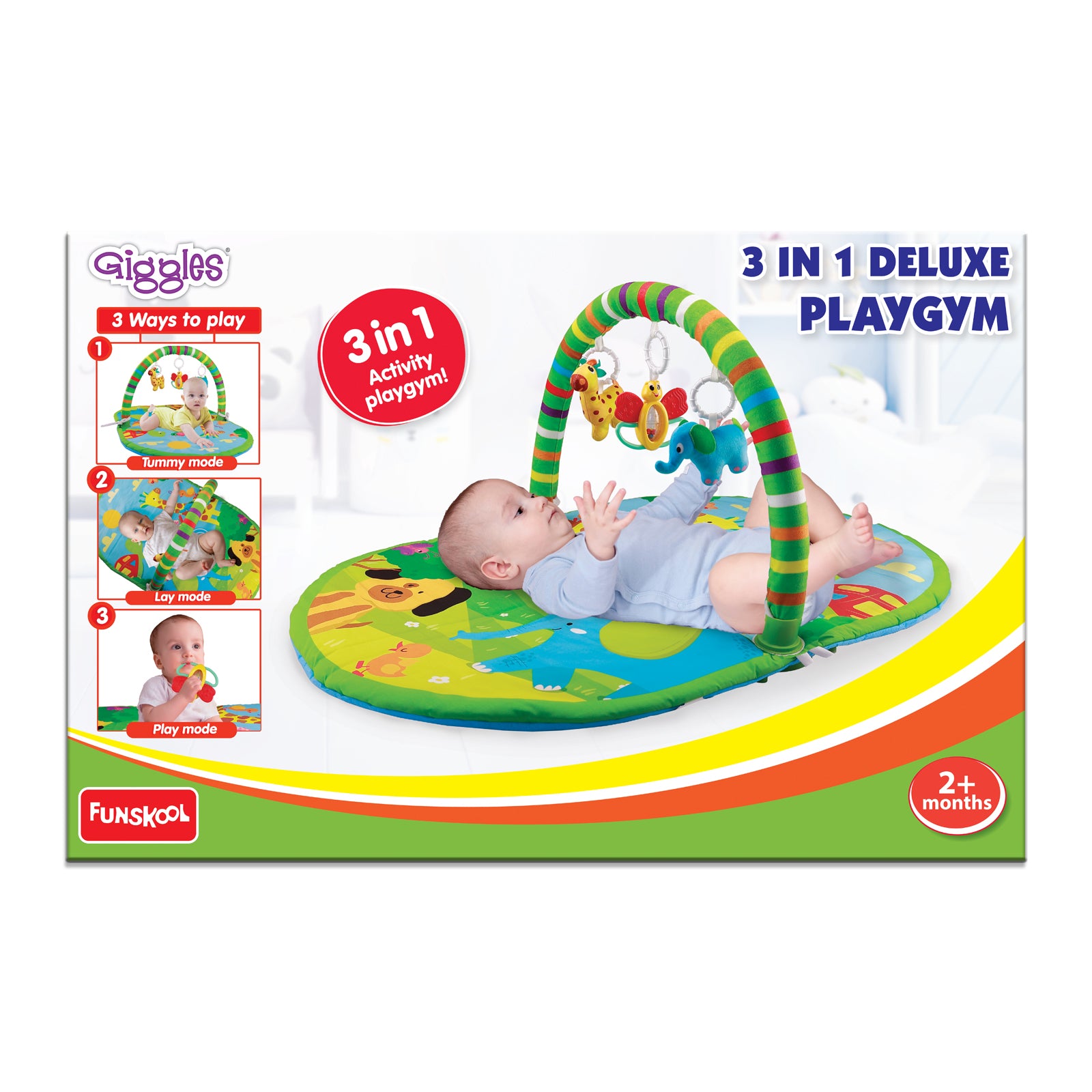 Giggles 3 In 1 Deluxe Play Gym Activity Mat for Babies with Hanging Toys